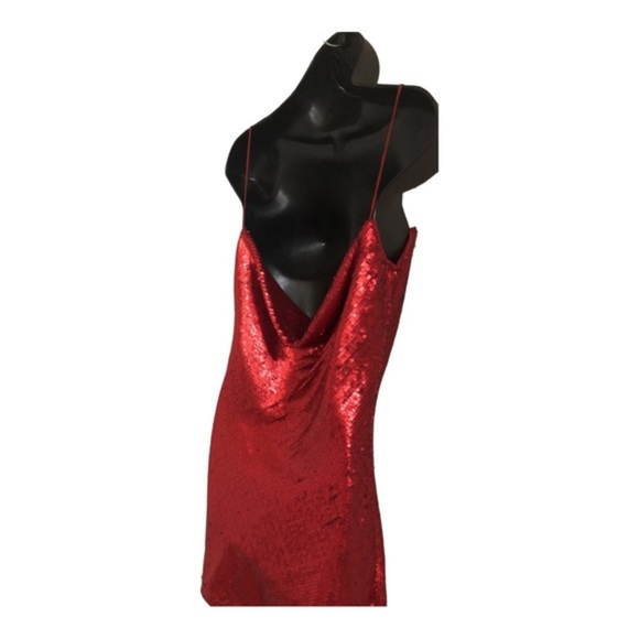 Zara red sequin blogger favorite back cowl neck draped mini dress size small new - Picture 10 of 16